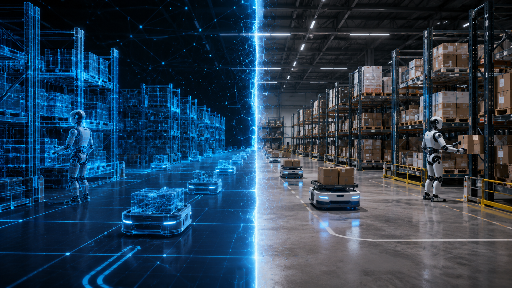 Sim-to-real: from a physically consistent digital twin to the real world.